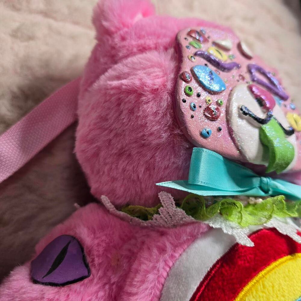 OOAK Offical Care Bears Plush Turned Artistic Backpack, Creepy Cute, Pastel Goth - Picture 6 of 8